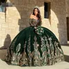 Filles mexicaines vert foncé robes de Quinceanera sans bretelles or dentelle Applique Sweet 16 Pageant robes de bal Vestidos de Novia BC13168