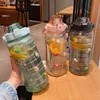 Water Bottles 2L Straw Cup Time Scale Couple Large Capacity Student Fitness Outdoor Sports Portable Travel 230320