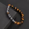 Strand Multicolor Tiger Eye Stone Beads Bracelets Hematite Spacer Men Women Elastic Rope Yoga Handmade Jewelry Friendship Gifts