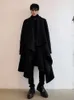 Men's Wool Blends PFNW Punk Darkwear Style Cloth Coat Black Turtleneck Slanted Placket Asymmetrical Overcoat Male Autumn Trend 12A1591 230320