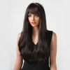 Synthetic Wigs Easihair Dark Brown Synthetic Wigs Long Wavy Natural Hairs with Bangs for Women Daily Cosplay Party Heat Resistant Fiber 230227