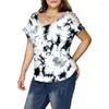 Shirt Summer Women's Plus Size Clothing V-neck Hollow Out Short Sleeve Tunic Tops Printed Tees Casual Loose T-shirt Ladies Tee 3XL 4XL