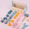 Ferramentas Oficina de Ferramentas Crianças Toolbox Toy Wooden Fingle Game Puzzle Puzzle Montessori Desmontagem Conjunto Simulação Reparo multifuncional Carpenter Tool Gift 230320