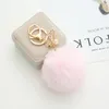 Keychains 23 Colors Trinket Fluffy Artificial Fur Ball Key Chain Pompons With Leaves For Women Car Bag Ring Jewelry Gift EH1003