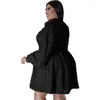Plus Größe Kleider Somo Chic Frauen Langarm Elegante Revers Hemd Kleid Mini Länge Einfarbig Großhandel Dropshipping 230307