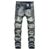 Män jeans mens designer jeans rippade jeans mens smala passform elastisk broderi mode jeans stil katt whisker blekande mäns trasiga hål jeans designer pant