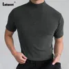 T-shirts voor heren Ladiguard Mens Mock Neck T-shirt Plus size Men Mode Tops Korte mouw Casual gebreide pullovers sexy mannelijke kleding 230321