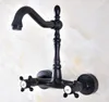 Kitchen Faucets Wet Bar Bathroom Vessel Sink Faucet Black Oil Rubbed Bronze Wall Mounted Swivel Spout Mixer Tap Dual Cross Handle Mnf452