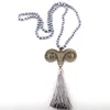 Pendant Necklaces MOODPC Fashion Jewelry Glass Long Knotted Crystal Alloy Crooked Cattle Link Tassel Women Ethnic Necklace