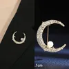 Cute Star Moon Brooches Crystal Fixed Strap Charm Safety Pin Brooch For Women Sweater Cardigan Clip Casual Party Jewelry Gift