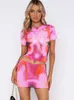 Kvinnors träningsdräkter Haoyuan 3D Body Print Dress Set Sexiga Summer Clothes for Women Two Piece Kirt Set Y2K Birthday Rave Outfits 2023 Matchning P230307