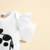 Zestawy odzieży niemowlęta dziewczyny Summer 2pcs Zestawy Białe krótkie rękawie Romper Cow Pants z Bowknot Decor Z0321
