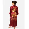Robes pour hommes bleu marine chinois hommes Satin soie Robe broderie Kimono Robe de bain Dragon taille S M L XL XXL XXXL S0008 230320