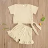 Completi di abbigliamento 2020 New Summer 03Y Toddler Kid Baby Girl 2Pcs Set Side Bow Tinta unita Manica corta Top Pantaloncini con coulisse svasati Infant Outfit Z0321