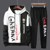 Mens Tracksuits Men 2 Piecs Sweat Suits Patchwork Printing Sweatshirts Sweatpants Sets Student Husband Sports Clothing 230321