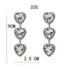 Bengelen oorbellen overdreven Rhinestone Three Big Heart Pendant Drop Stud sieraden voor vrouwen luxe kristal lange charmes