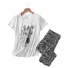 Dames slaapkleding dames pyjama's set zomer/veer cartoon zebra geprinte slaapkleding v-hals toppants 2 stks Koreaanse stijl dunne groot formaat thuismateriaal 230321