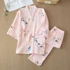 Wiosna upiorka dla kobiet i lato Pure Cotton Yarn Kimono Pikamas V-Neck Print Plus Size Pijama Mujer Loungewear Women 2-Place Sutwear 230321