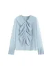 Women's Blouses Women Fashion With Ruffles Semi-sheer Vintage Long Sleeve Button-up Female Shirts Blusas Chic Tops