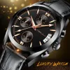 Crrju Men Military Watches Male Black Dial Business Quartz Watch Men's Leather Strap防水時計日Multifunction275D