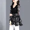 Kadın bluzları siyah dikiş gömlek kadın erken sonbahar 2023 üst düzey gevşek moda yabancı anne elbise uzun kollu bluz