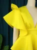 Women's Blouses AOMEI Yellow Tops Blouse V Neck Ruffles Sleeve High Waist Peplum Evening Birthday Party Women Pullover Ladies Large Size 4XL