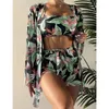 2023 neue Hohe Taille Bikini Set 3 Stück Frauen Sexy Langarm Cover Up Badeanzug Sommer Push-Up Strand Badeanzug bademode