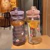 Water Bottles 2L Straw Cup Time Scale Couple Large Capacity Student Fitness Outdoor Sports Portable Travel 230320