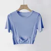 LU-056 YOGA DRESS CROPPED Womens Topps Bomull T-shirt Ribbed Kort Modal Sleeve Shirt Dreating Tight Sports Gym kläder