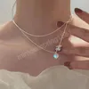 Colar de coração Kpop French Lucky Love Chain Clavícula coreana simples feminina de dupla camada pingente feminina para mulheres