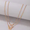 INS TRENDY BUTTERFLY PENDANT NECKALCE للنساء الأنيقة متعددة الطبقات المجوفة جوف