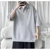 Herr t shirts 2023 mode enkla mäns våffla sommar fast färg lös kort ärm t-shirt polo stor storlek