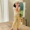 Ensembles de vêtements Style coréen Nouveaux ensembles d'été pour bébé fille col rond manches courtes TshirtCasual lâche pantalon jaune enfants vêtements E34003 Z0321