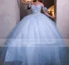 Quinceanera Dresses Princess Sexy Illusion Light Sky Blue Appliques Crystal Ball Gown with Tulle Plus Size Sweet 16 Debutante Party Birthday Vestidos De 15 Anos 67