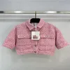 23SS FW Tweed Coats تمتزج سترة بليوسيون قصيرة مع أزرار رسائل مصممة عتيقة معطف معطف Girls Milan Runway Designer Short Tops Outwear