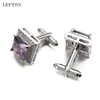 Cuff Links s Purple AAA Zircon Cufflinks Luxury Brand High Quality Crystal Groom wedding cuff links for mens With Gift Box gemelos 230320