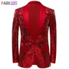 남자 양복 블레이저스 남자의 반짝이는 빨간 스팽글 재킷 한 버튼 숄 턱시 용 파티 웨딩 연회 무도회 의상 homme 230321