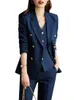 Women's Two Piece Pants Autumn Winter Women Vest Blazer And Pant Suit Orange Navy Khaki Office Ladies Formal Business Work Career Wear 3