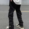 Spodnie męskie Y2K Czarna odzież uliczna swoboda technologiczna koreańskie spodnie cargo mężczyźni kombinezon mijałki do niskiej talii spodnie Alt workowate dresowe ubrania 230321