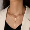 INS ENS TRENDY ROD Pendant Neckalce for Women Charms Pearl Stone Multilayer Geometry Alloy Metal Jewelry Jewer