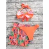 Conjunto de Bikini con estampado de flores para mujer, traje de baño femenino de 3 piezas, Monokini, ropa de playa, novedad de 2023