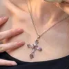 Pendant Necklaces Neo-Gothic Pink Zircon Cross Necklace Nightclub Girl Fashion Retro Hip-Hop For Women Jewelry Accessories