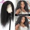 Synthetic Wigs Kinky Curly Human Hair Lace Wig 13x1 t Part Deep Transparent s for Women 180% Density Brazilian Remy 230227