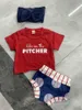 Giyim Setleri 2021 Yaz Çocuk Beyzbol Şortları Set Kısa Kollu Yuvarlak Boyun Yüksek Bel Üçgen Krot Şort