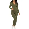 Plus Size Workout Suit Sexig V-hals Tracksuit Kvinnor Hög midja Dragkedja Jogging Pants Hoodies Två styckesuppsättningar för kvinnliga