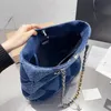 Tasarımcı çanta alışveriş çantası lüks çantalar denim mavi siyah kapitone zincir tote lüks el çantaları maxi tasarımcı omuz çantası 25cm