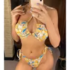 Bikini brasileño con estampado Halter para mujer, traje de baño femenino, conjunto de Bikini de dos piezas, bañador acolchado, 2023