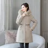 Damen Trenchcoats Langer Mantel Frauen Dicker Wollfutter Mit Kapuze Mit Pelz Solide Reißverschluss Damen Casual Winterjacke Warme Parka Outwear Für Frauen