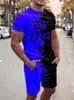 Tute da uomo Abiti da uomo KING Pantaloncini con stampa 3D Abbigliamento da uomo T-shirt Set di pantaloni Completo da re T-shirt Set da jogging Tuta Abbigliamento da allenamento Set Outfit 230321