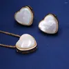 Necklace Earrings Set Heart Shape Natural Pearl Shell For Women Gold Color Cute Small Love Pendant Stud Gift